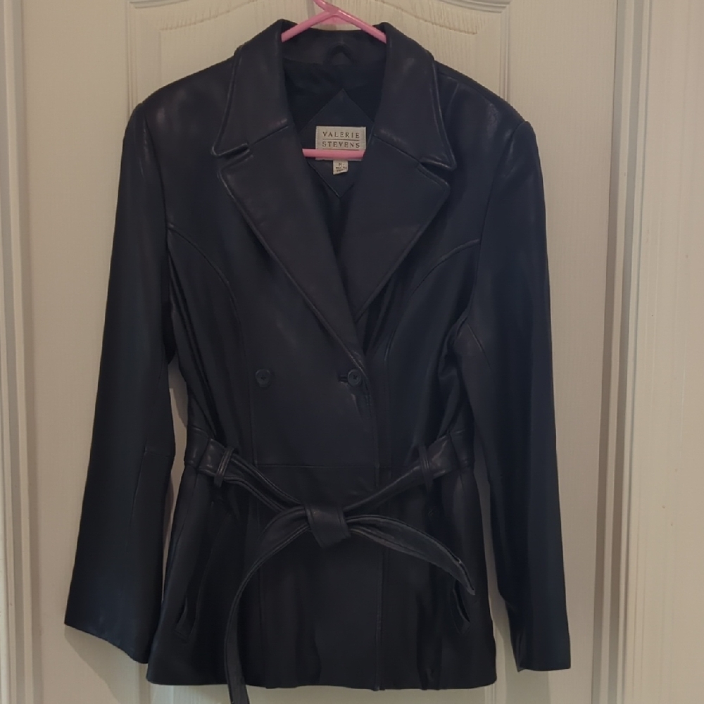 Valerie Stevens Leather Jacket Black Notched Lapel